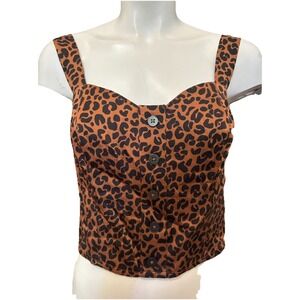 Good American Leopard Print Smocked Crop Top  Size 1 S NWT